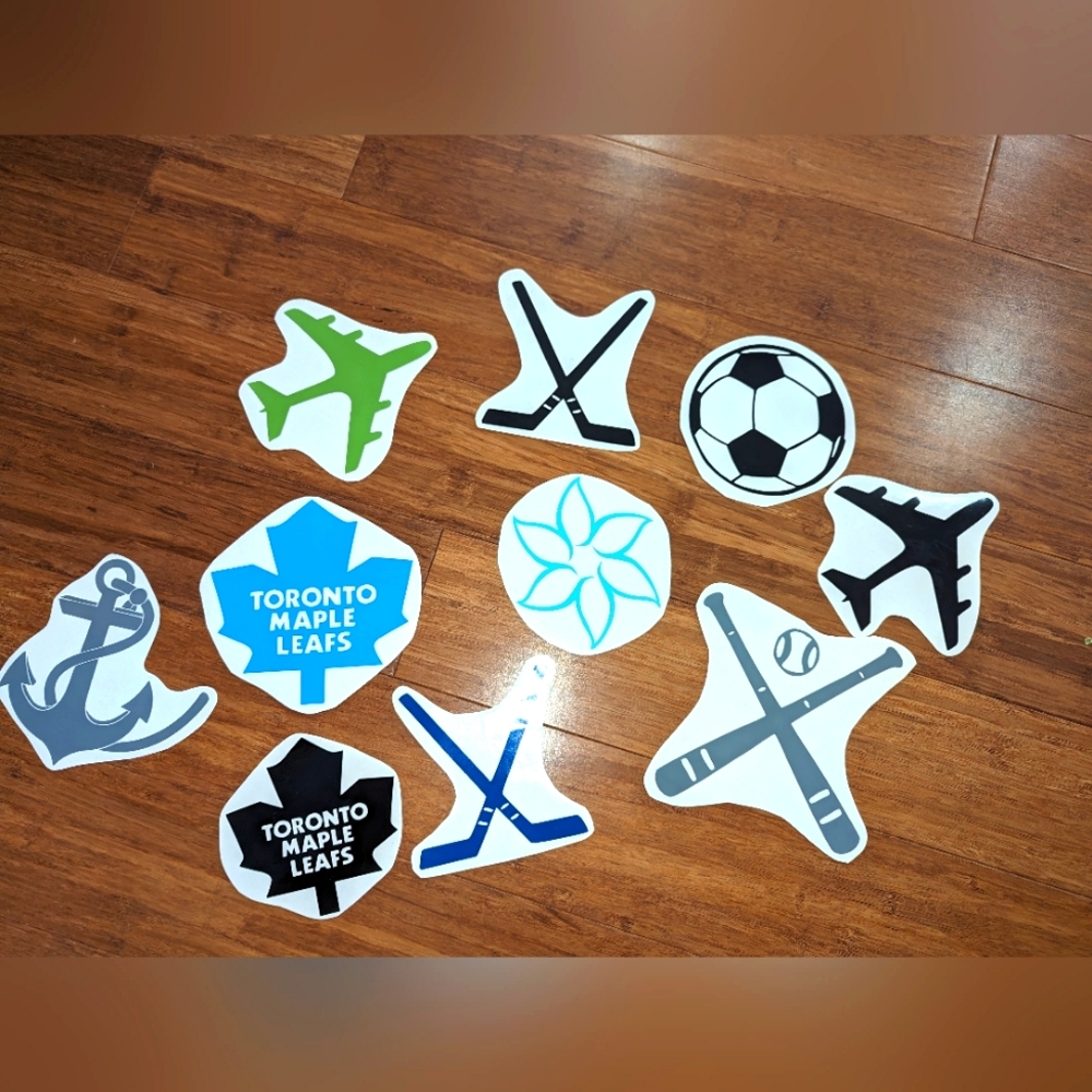 6/$22. 10 assorted vinyl decals. Sports. Anchor. Travel. Lot #4.